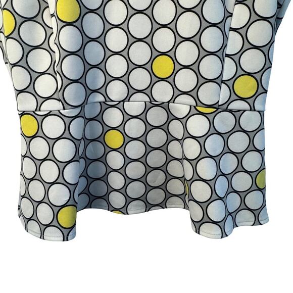 Worthington XL Sleeveless Peplum Top Gray White Yellow Polka Dot Cut Out Back - Picture 2 of 6